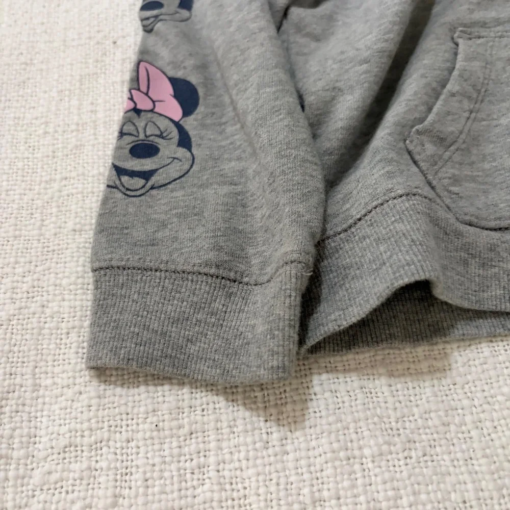 Gap Disney Minnie Mouse Girls Gray Zip Up Hoodie Sweatshirt Size 5T Gold Bow